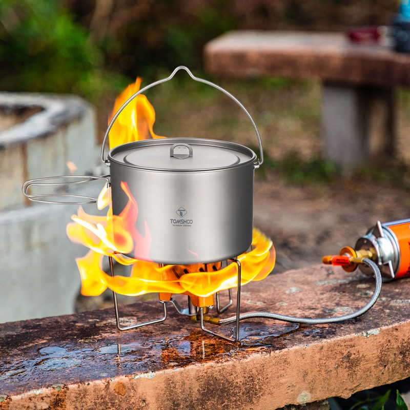 TOMSHOO Titanium Pot 750ml/900ml/1100ml/1600ml/2000ml/2800ml Ultralight Hanging Pot with Lid and