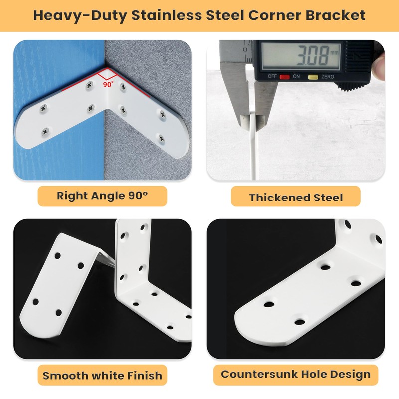 Alise 4Pcs Shelf Brackets White, Stainless Steel Floating Shelf Brackets
