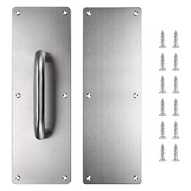 Sumnacon 1 Set 12" Stainess Steel Door Handle Pull & Push Plate - Heavy Duty Silver Gate Handle Bar for Home/Office/Warehouse/Public, Suitable of Wooden/Composite Door with Screws,Brushed