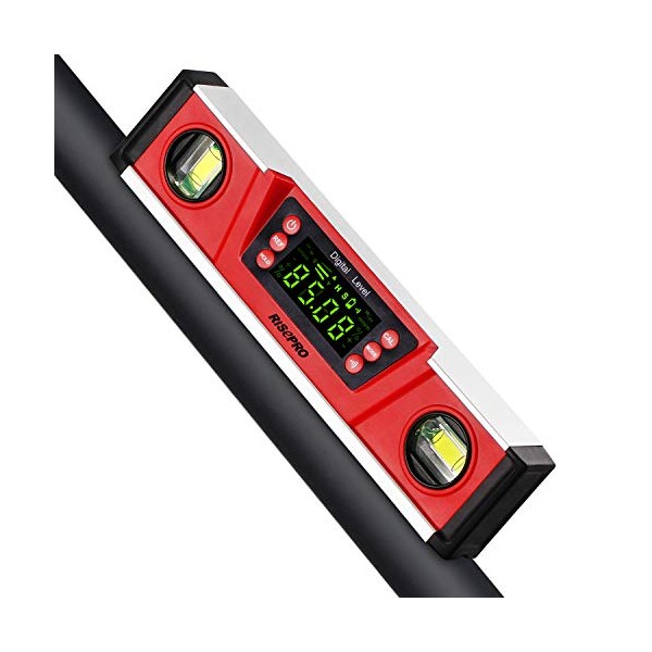 RISEPRO 10 Inches Digital Spirit Level and Protractor V-Groove Magnetic Base IP54 Protected Electronic Bubble Inclinometer, Angle Finder, Gauge w/Large VA Display