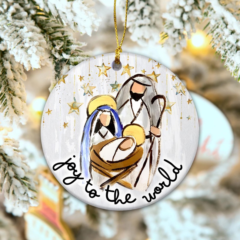 Joy to The World Ceramic Ornament, Double Sided Printed Design,
