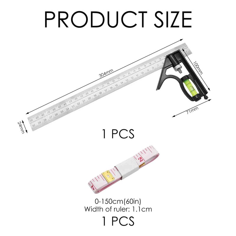 1 Carpentry Square, 1 Soft Square, Adjustable Square, Woodworking Measuring