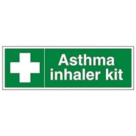 Vsafety 31039BJ-S'Asthma Inhaler Kit' Sign, Landscape, 450 mm x 150 mm (Pack of 3)