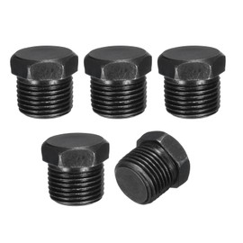 sourcing map 5Pcs 3/8 NPT Outer Hex Head Thread Pipe Plug Fitting, Male Pipe Plug Carbon Steel Pipe Fitting with Sealing Ring for Terminate Oil Drain Plug Fitting Pipe Ends, Black