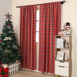 RLoncomix Red Check Plaid Curtains Scottish Tartan Striped Xmas Decorative Window Curtain Rod Pocket Light Filtering Farmhouse Drapes for Living Room Bedroom, 2 Panels, 52 x 84 Inch