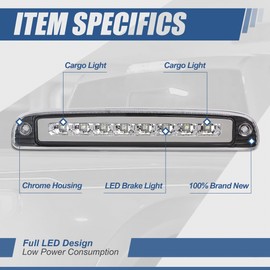 Auto Dynasty LED Rear High Mount 3rd Third Tail Brake Stop Light Cargo Lamp Compatible with Dodge Dakota 97-07, Chrome Housing Clear Lens