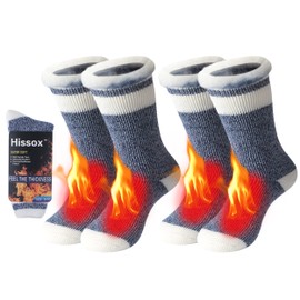 Hissox Warm Socks For Women Thick Insulated Crew Fuzzy Socks For Extreme Tempratures, Cold Weather Fleece Lined Boot Socks Mens Thermal Socks Thanksgiving Holiday Gift 2 Pairs Light Navy
