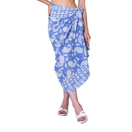 Rastogi Handicrafts 100% Cotton Block Print Sarong Swimsuit Wrap Cover Up Long Women’s Apparel Fabric (73" x 44") (Blue 1)