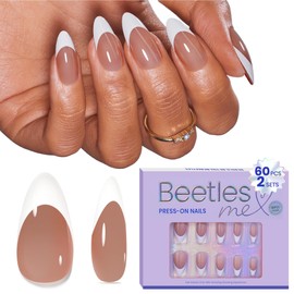Beetles French Tip Press On Nails, Almond Press On Nails, Medium Press On Nails Almond, Supremely Fit & Natural Glue On Nails Brown Glue On Nails in 15 Sizes