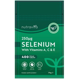 Selenium with Vitamins A, C and E - 400 Vegan Tablets - Supply for Over 1 Year - 250 mcg Per Tablet - Nutravita