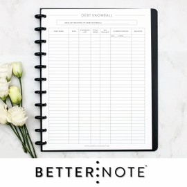 BetterNote Finance Refill Forms for Disc Notebooks, Fits Levenger Circa, Happy Planner, Staples Arc, TUL, Discbound (Debt Snowball, 11-Disc, 8.5"x11")
