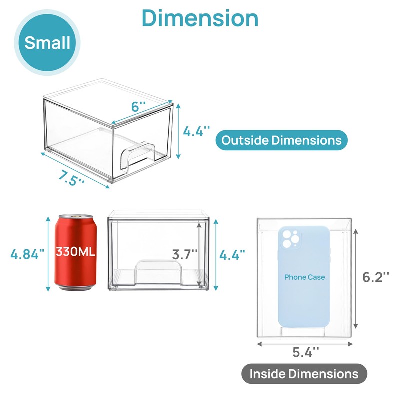 Vtopmart 2 Pack Small Clear Stackable Storage Drawers,Acrylic Bathroom Makeup