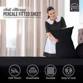 Rohi Anti Allergy, 16" Extra Deep Fitted Sheet King – Soft & Breathable Fitted Bed Sheets – Easy Care – Choice Of 5 Colours (King Fitted Sheet, Black)