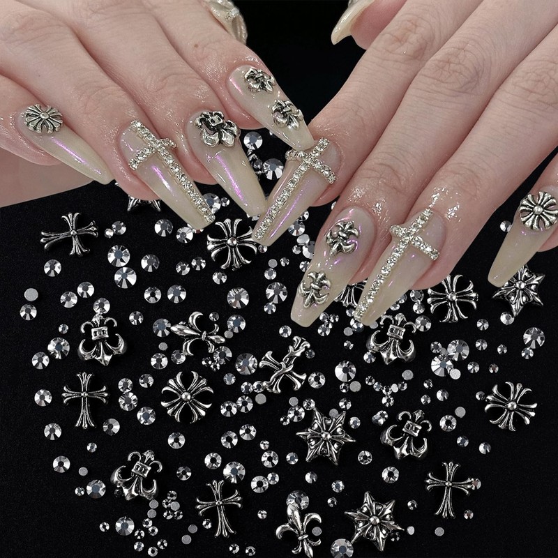 CCanollo 7 Typen 230 Stück Nail Charms Silber, Verchromtes Metall,