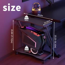 Pholiten Computer Tower Cart，23.23IN to 31.1IN Height Adjustable Computer Tower Stand Under Desk，2-Tier ATX-Case PC Floor Stand, Under Desk Printer Stand with Rolling Wheels,25.19" Lx11.81 W*31.1" H