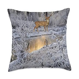 Whitetail Deer in Snowy Woods Cabin Décor Outdoors Camping Throw Pillow