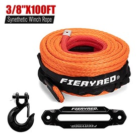 FIERYRED Synthetic Winch Rope 3/8" x 100' - 23809Ibs Winch Line Cable Rope with Winch Hook & Winch Fairleads for 4WD Off Road Vehicle ATV UTV SUV JEEP SUV Trucks