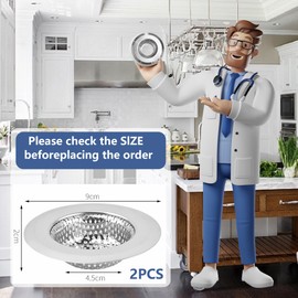 Pack of 2 Sink Strainer Stainless Steel Sink Strainer Kitchen Sink Strainer Clogging Protection Kitchen Drain Sink for Sink and Hair Catcher (9 x 4.5 x 2 cm)