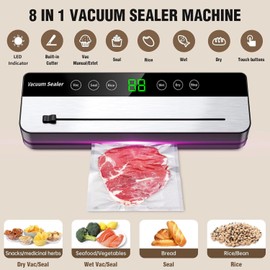 Vacuum Sealer Machine Dry&Moist modes Precision 8-in-1 household food preservation system with Cutter, easy to clean, with 20 sealed bags