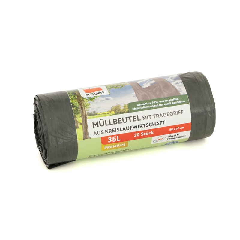 Bin Liners with Carry Handle, Grey, 95% Recycled Material (Grey
