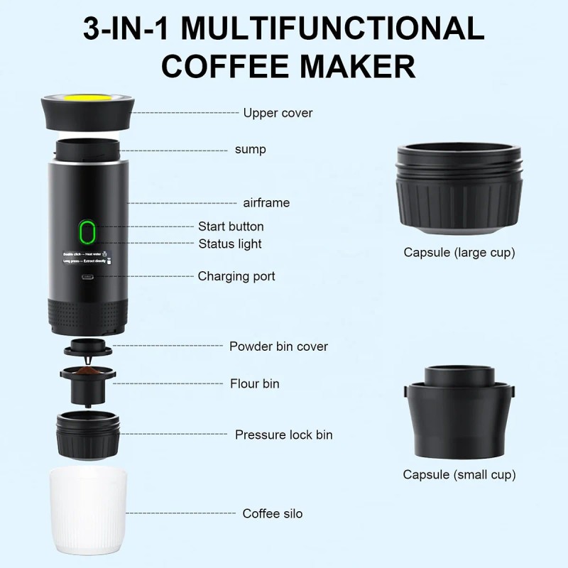 Electric Travel Coffee Maker, Portable Espresso Machine with Heating Function,