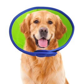 Dog Cone Collar Soft Cones After Surgery Adjustable Recovery Collars Breathable Elizabethan Collar for Dogs Anti-Bite Pet Collar Protective Mesh Neck Cone for Dog & Cat (Blue-Green, L)