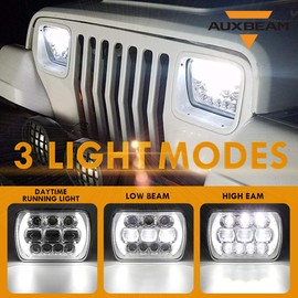 Auxbeam 5x7 LED Headlight High Low Beam, 85W 7x6 Led Sealed Beam Headlamp with DRL Angle Eyes, DOT Approved H6054 Led Headlight for Jeep Wrangler Cherokee XJ H6054 H5054 69822 6052 (2Pcs Silver)