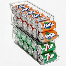 BIINONE Extra Long and Enlarged Soda Can Dispenser with Lid for Refrigerator -Stackable Drink Organizer for Fridge, Pantry - Holds 12 Cans Each, BPA Free - 2 Pack