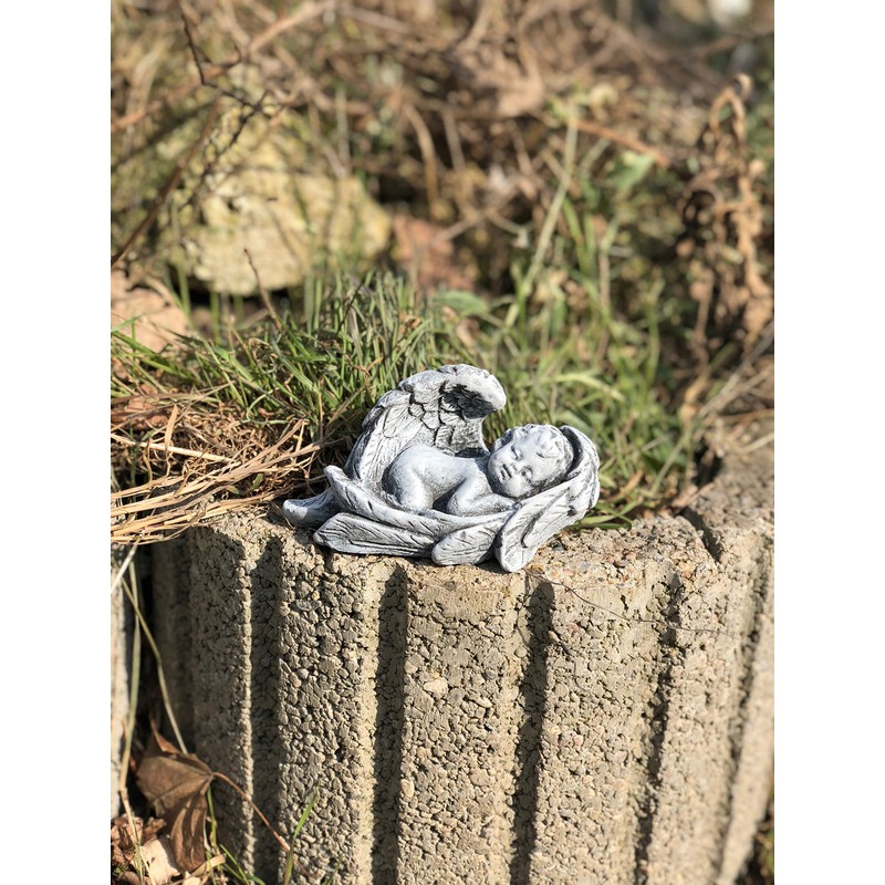 Memorial ornament sleeping Baby Angel made of stone frost resistant