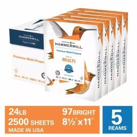 Hammermill Premium Multi-Purpose Copy Paper 8.5x11, 24 lb 97 Bright, 2,500Sheets
