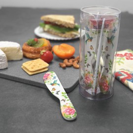 UPware 6 Inch Cheese and Butter Spreader 6-Piece Melamine Multipurpose Cheese Spreaders for Cream, Cheese, Jelly, Mayo, Frosting, Sandwich, Cheese Spreader Set (Rose Garden)