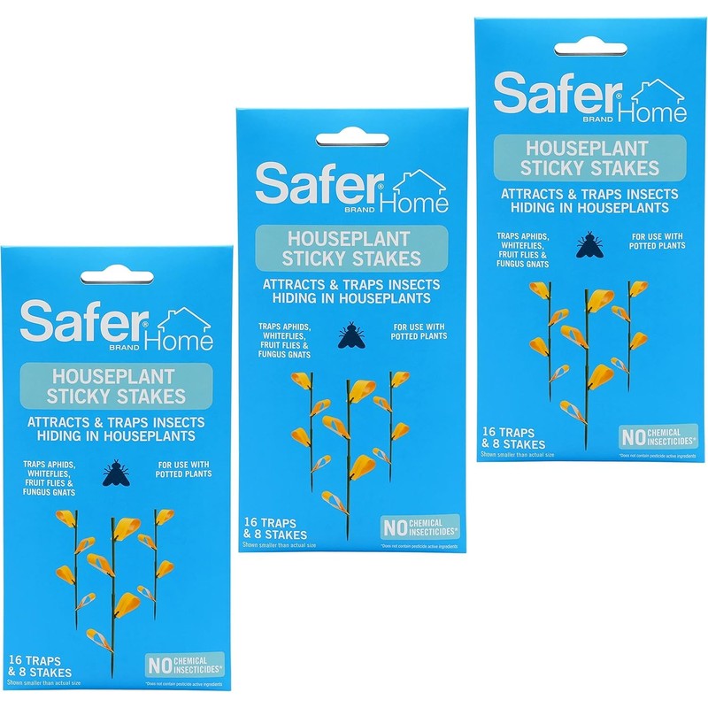 Safer Brand Home SH5026-3SR Houseplant Sticky Stake Insect Traps for