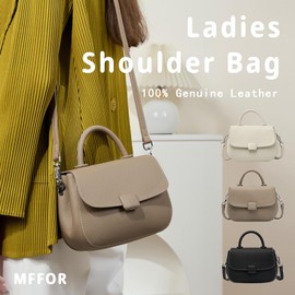 MFFOR Women's Shoulder Bag, Genuine Leather, 2-Way Handbag, Crossbody Bag, Mini Shoulder Bag, Lightweight, Compact, Casual, Simple, Stylish, Cross-Handheld, Popular, Commuting to Work, Black