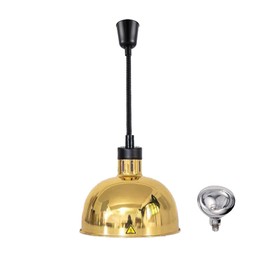 Hanging Food Heat Lamp Infrared Food Warmer Fry Heating Light 250W with Retractable Cord (Dia29cm(Round Gold))