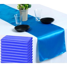 MDS 5 PCS Satin Table Runners 12 x 108 Inch Charmeuse Sateen Silk Table Runner for Indoor Outdoor Wedding Reception Birthday Graduation Party Event Banquet Dining Table Decoration - Blue