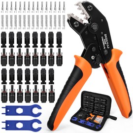 Solar Crimping Tool Set 2.5/4/6 mm² (AWG 13-10), 1 x Crimping Tool Tool, 15 Pairs of Solar Cable Connectors, 15 Pairs Male/Female Plugs, 2 x Spanner for Solar Plug PV Cable Connection