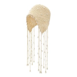 Pemilosci Handmade Crochet Bohemian Beanie Sun Summer Hat Skull Cap for Women Lace Beach Hat Lightweight - Pearl Tassels - Beige