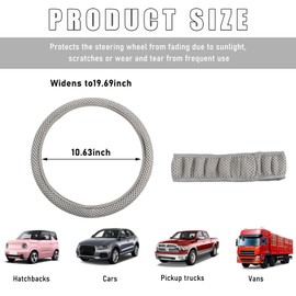 Wevdn Elastic Stretch Steering Wheel Cover, 15"×15" Microfiber Breathable Ice Silk Steering Wheel Protector, Anti-Slip Elastic Steering Wheel Cover for Men Women, Car Accessories (Gray)