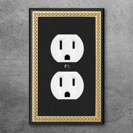 Pearled Frame Decorative Wall Plate Switch Plate Outlet Cover (Single Duplex 2PK, Black & Dark Golden)