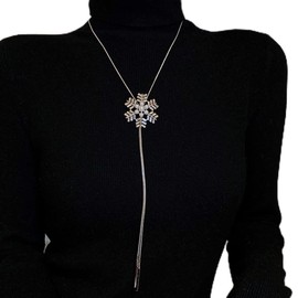 Jumwrit Rhinestone Long Sweater Chain Gold Silver Y Necklace Pearl Snowflake Flower Bar Pendant Necklace Statement Women Girls Necklace Elegant Jewelry Dressy Collocation for Party Wedding(Silver)