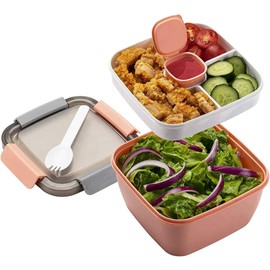 MUJUZE Salad Lunch Box with Divided Compartments, Bento Box Lunch Box Adults/Children, Sustainable, Leak-Proof, Dishwasher Safe,Salad Lunch Boxes Bento Box for School, Work, Picnic Travel (Pink)