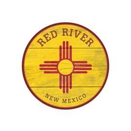 Lantern Press Sticker Red River, New Mexico, Rustic New Mexico State Flag, Die Cut Vinyl, (Waterproof Decal for Cars, Water Bottles, Laptops, Coolers), Small