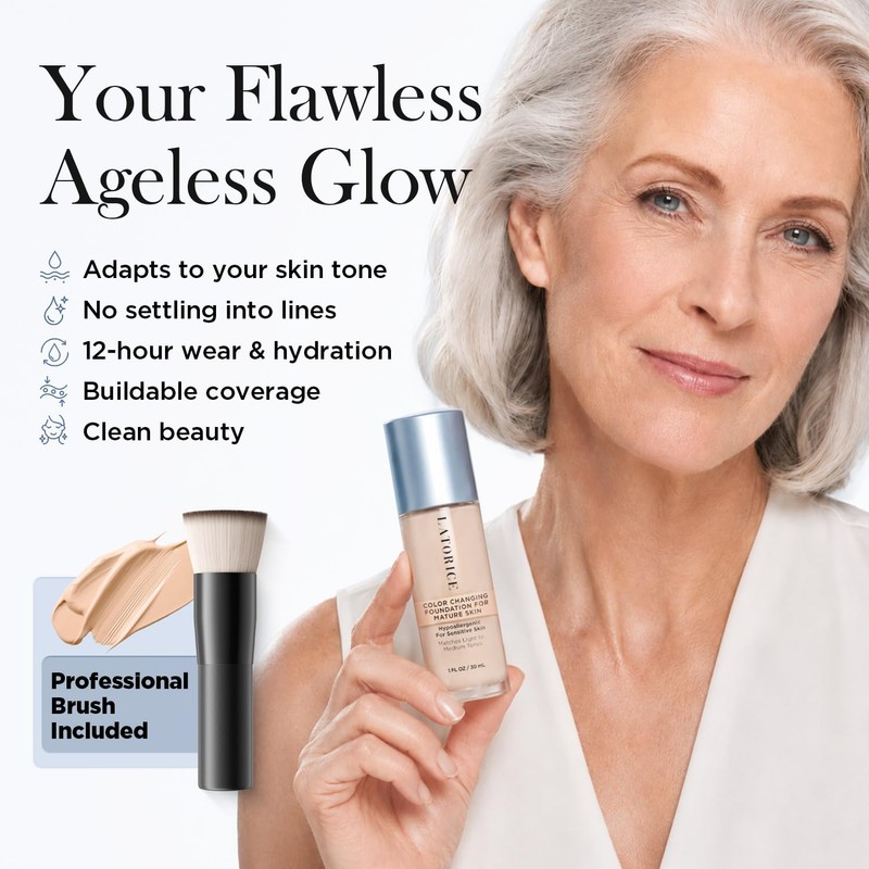 Color Changing Foundation for Mature Skin: No Settling, Buildable Coverage,