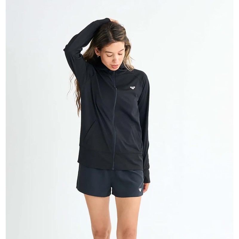Roxy Historical Logo Hoody Women's Rash Guard, Black, L