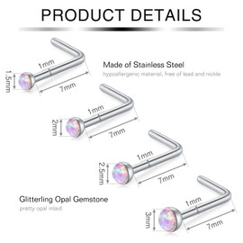 Incaton Stainless Steel Nose Stud L 1.0 mm (18G) with CZ Ball 1.5/2/2.5/3 mm Silver Nose Piercing Stud for Men and Women, Metal