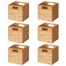 SpaceAid 6 Pack Wicker Basket, Storage Baskets for Organizing, Woven Rattan Basket with Handles for Shelves, Water Hyacinth Large Cube Organizer Storage Bin, 10.5x10.5x10.5 inch, Natural