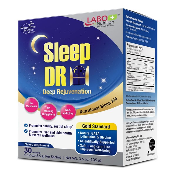 LABO Nutrition Sleep DR (Deep Rejuvenation) with Natural GABA, L-theanine, Glycine – Melatonin-Free, Nutritional Sleep Aid