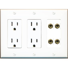 RiteAV 4 Banana 2 Speaker Surround Female Coupler Binding Post Wall Plate - 2 Outlet [White]