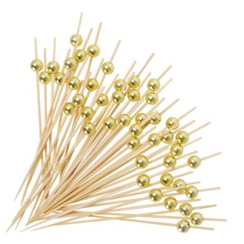 100 Pcs Cocktail Sticks 4.7 inch/12 cm Bamboo Cocktail Sticks for Appetizers Skewers Fancy Sturdy Cocktail Toothpicks for Party Decoration Pearl Food Picks for Charcuterie Sandwich Fruit (Gold)
