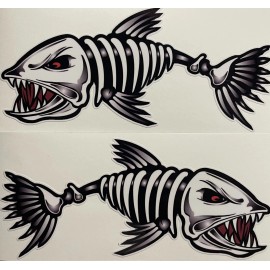 EGL Graphics 2 X Skeleton Fish Bones Decal Sticker For Car Guitar Kayak Fishing Boat Beach